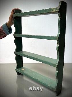 VINTAGE INDIAN SHELVES ART DECO DETAIL TEAK DISTRESSED PALE TEAL OVER JADE 1920s