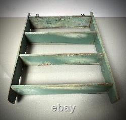 VINTAGE INDIAN SHELVES ART DECO DETAIL TEAK DISTRESSED PALE TEAL OVER JADE 1920s