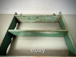 VINTAGE INDIAN SHELVES ART DECO DETAIL TEAK DISTRESSED PALE TEAL OVER JADE 1920s