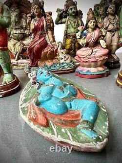 VINTAGE TERRACOTTA KRISHNA ON LEAF FIRST FORM OF LIFE ON EARTH TAMIL NADU 40s