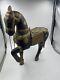 Vtg Indian Hand Carved Wood Horse Copper And Brass