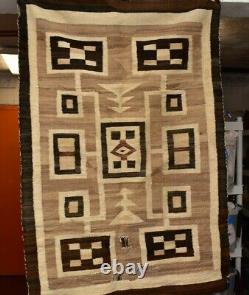 VTG Navajo Rug native american indian Weaving Transitional Storm ANTIQUE 52x35