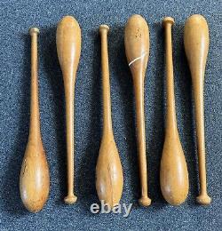 Vintage 1920's Indian Wooden Exercise Clubs Set Of Six