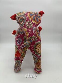 Vintage 1960s Indian Upholstered Embellished Stuffed Pink Elephant