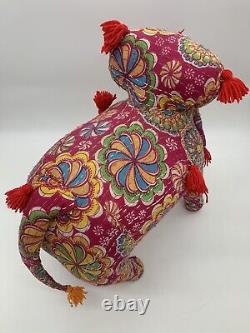 Vintage 1960s Indian Upholstered Embellished Stuffed Pink Elephant