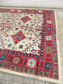 Vintage, 9'x12', wool, hand made, middle east, carpet, rectangle, red, cream, large, rug