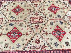 Vintage, 9'x12', wool, hand made, middle east, carpet, rectangle, red, cream, large, rug