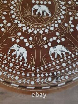 Vintage Anglo Indian Hand Crafted Teak Lamp Table With Inlaid Elephant Design