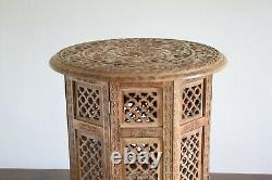 Vintage Anglo Indian Table with Circular Carved Top, Asian Folding Tables