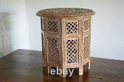 Vintage Anglo Indian Table with Circular Carved Top, Asian Folding Tables