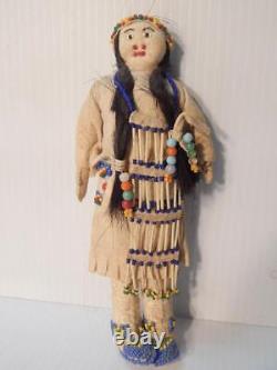 Vintage Antique Arapaho Indian Beaded Hide Doll Human Hair Lots Of Detail