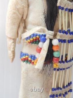 Vintage Antique Arapaho Indian Beaded Hide Doll Human Hair Lots Of Detail