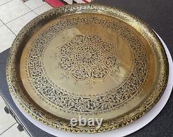 Vintage Antique Brass Engraved Tray Indian Arabic Eastern Islamic Geometric Patt