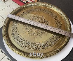 Vintage Antique Brass Engraved Tray Indian Arabic Eastern Islamic Geometric Patt