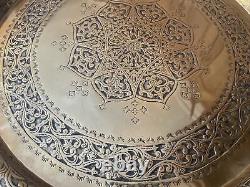 Vintage Antique Brass Engraved Tray Indian Arabic Eastern Islamic Geometric Patt