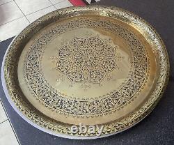 Vintage Antique Brass Engraved Tray Indian Arabic Eastern Islamic Geometric Patt