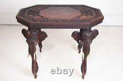 Vintage Antique Early 20th Century Burmese Anglo Indian Carved Elephant Table