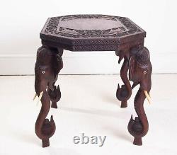 Vintage Antique Early 20th Century Burmese Anglo Indian Carved Elephant Table