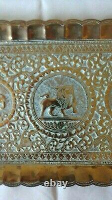 Vintage Antique Etched Lion design Indian Brass Tray