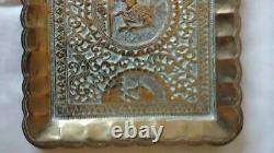 Vintage Antique Etched Lion design Indian Brass Tray