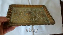 Vintage Antique Etched Lion design Indian Brass Tray