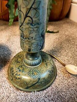 Vintage Antique Hand Painted Candle Stick Column Style Lamp And One Other Blue