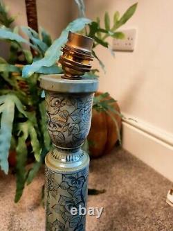 Vintage Antique Hand Painted Candle Stick Column Style Lamp And One Other Blue