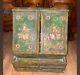 Vintage / Antique Hand Carved Wooden Indian Stationary Box /green/ Brass Details