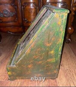 Vintage / Antique Hand carved wooden Indian Stationary Box /Green/ Brass Details