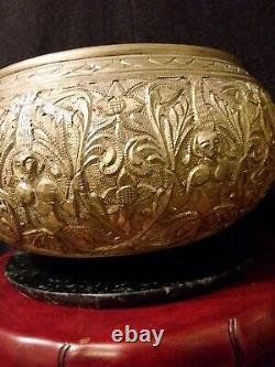 Vintage Antique Heavy Brass Bronze Bowl singing rice Indian / Sri Lanka