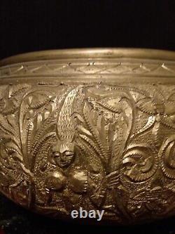 Vintage Antique Heavy Brass Bronze Bowl singing rice Indian / Sri Lanka