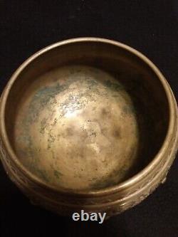 Vintage Antique Heavy Brass Bronze Bowl singing rice Indian / Sri Lanka