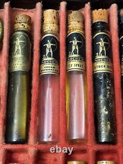 Vintage Antique Indian Archer Oil Salesman Sample Set Glass Tube Tin Can Display