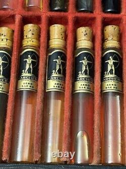 Vintage Antique Indian Archer Oil Salesman Sample Set Glass Tube Tin Can Display