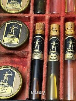 Vintage Antique Indian Archer Oil Salesman Sample Set Glass Tube Tin Can Display