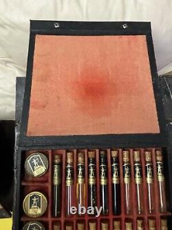 Vintage Antique Indian Archer Oil Salesman Sample Set Glass Tube Tin Can Display