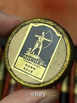 Vintage Antique Indian Archer Oil Salesman Sample Set Glass Tube Tin Can Display