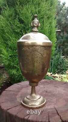 Vintage Antique Indian Brass Hand Engraved Chalice Urn