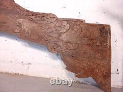 Vintage Antique Indian Hand Carved Solid Wood Floral Sign Plaque Bed Head Board