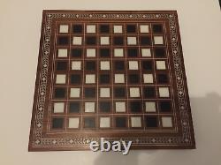 Vintage / Antique Inlaid Wooden Anglo Indian Travel Folding Chess Board 16