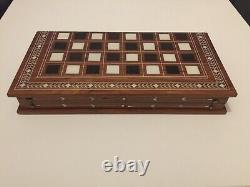 Vintage / Antique Inlaid Wooden Anglo Indian Travel Folding Chess Board 16