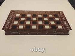 Vintage / Antique Inlaid Wooden Anglo Indian Travel Folding Chess Board 16