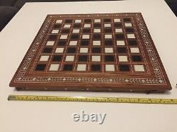 Vintage / Antique Inlaid Wooden Anglo Indian Travel Folding Chess Board 16