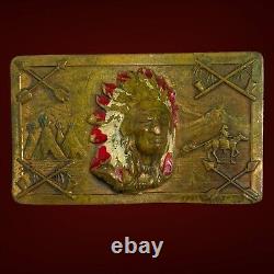 Vintage Antique Native Am Indian Chief Brass Belt Buckle ROBBINS CO THORESEN