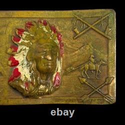 Vintage Antique Native Am Indian Chief Brass Belt Buckle ROBBINS CO THORESEN