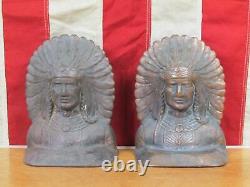 Vintage Antique Native American Indian Chief Bookends Brass or Cast Iron 6 Rare