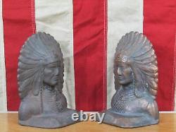 Vintage Antique Native American Indian Chief Bookends Brass or Cast Iron 6 Rare