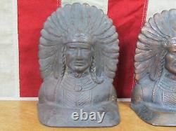 Vintage Antique Native American Indian Chief Bookends Brass or Cast Iron 6 Rare