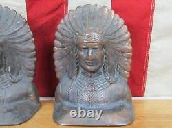 Vintage Antique Native American Indian Chief Bookends Brass or Cast Iron 6 Rare