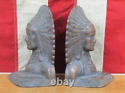 Vintage Antique Native American Indian Chief Bookends Brass or Cast Iron 6 Rare